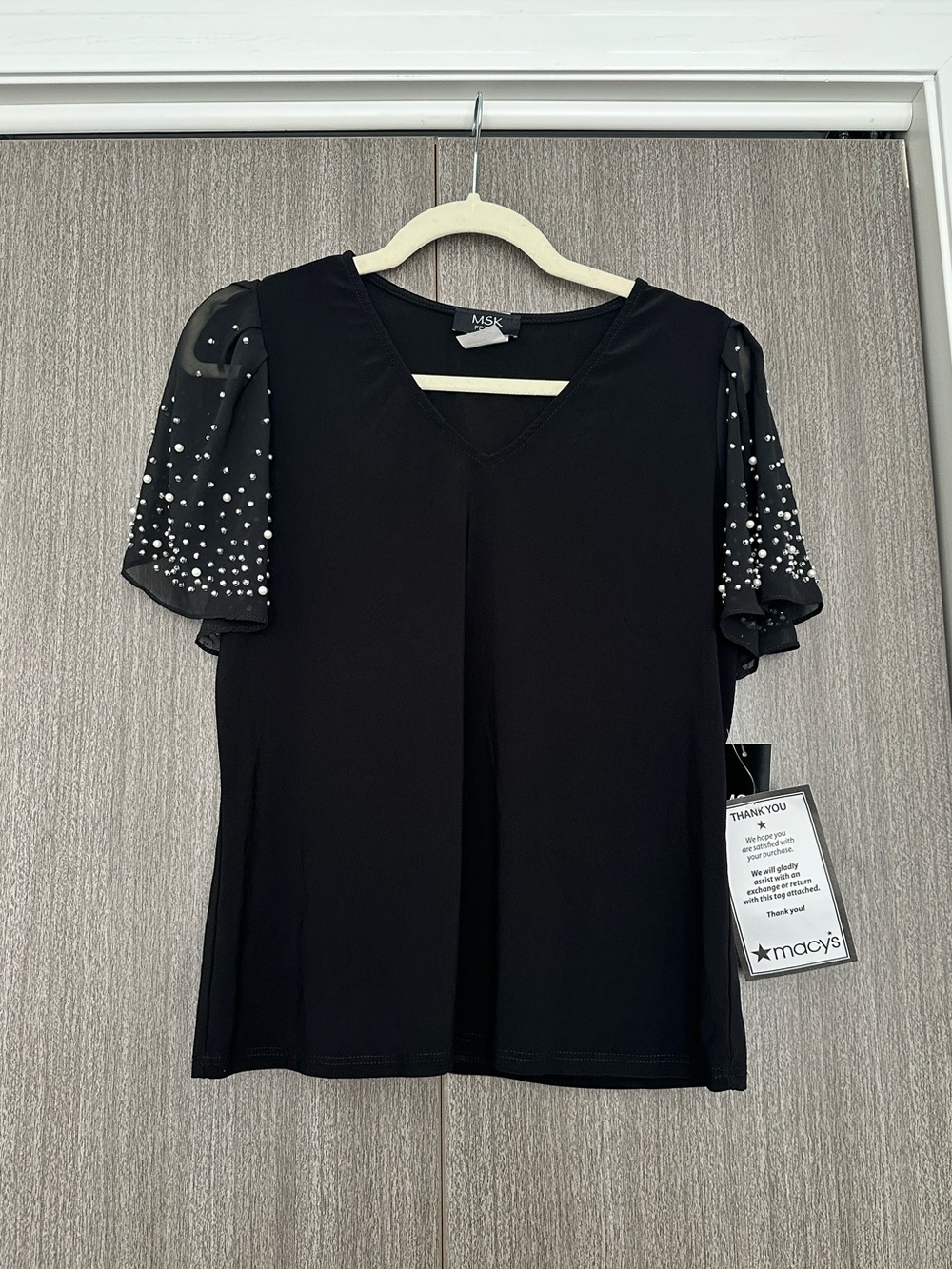 Macy’s MSK Petite Knit Top with Beaded Sleeves